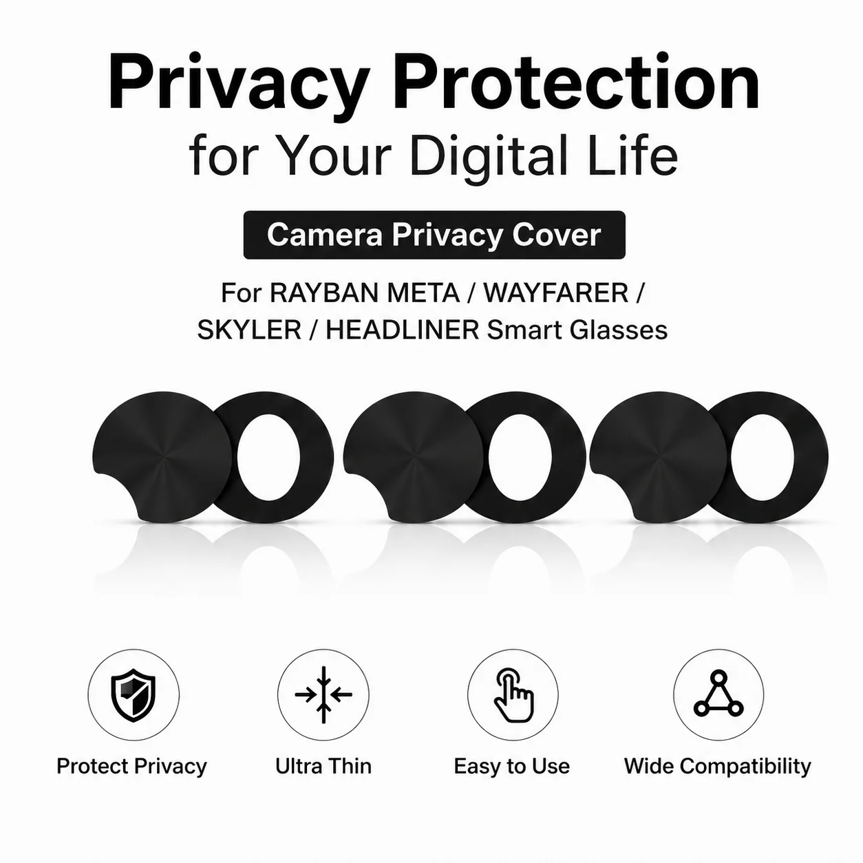 3/6Pcs Rotating Design Smart Glasses LED Light Privacy Cover Blocking Stickers for Ray-Ban Meta/Wayfarer/Skyler/Headliner