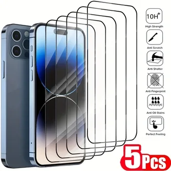 5PCS Full Cover Tempered Glass Screen Protector For iPhone 15 14 13 12 11 Pro Max Protection Glass For IPhoine XS XR X 8 7 Plus