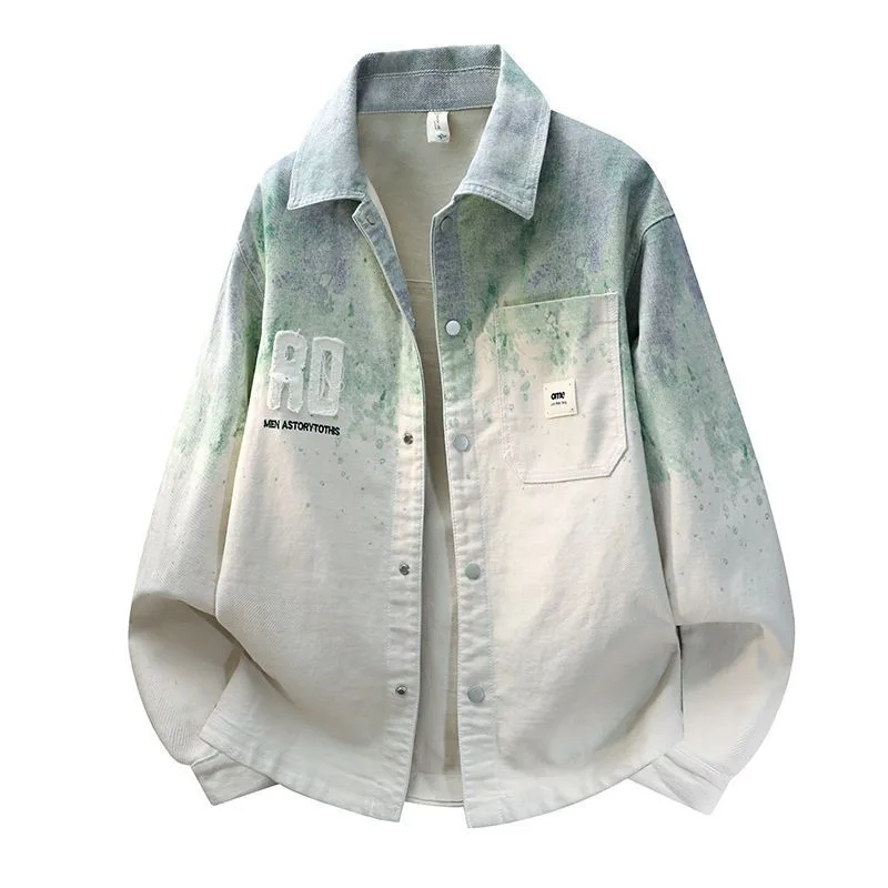 

New Loose Casual Shirt Trendy Top Autumn Tie-dye Gradient Long-sleeved Button Cardigan