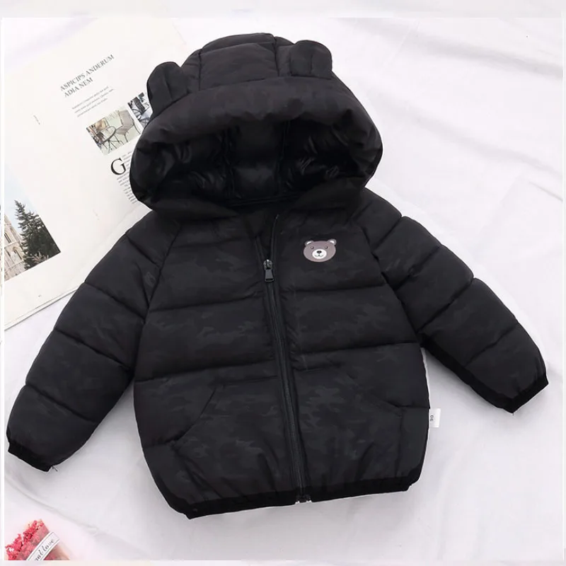 Winter hooded warm jacket cartoon printing Korean version cotton coat boys girls 0-7 year old Beibei fashion children\'s clothing