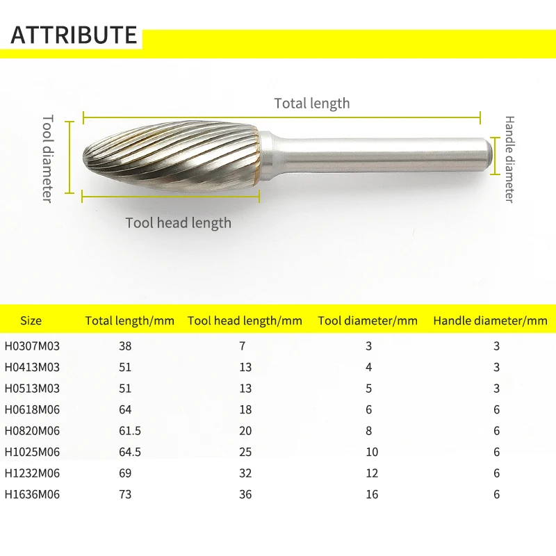 Imagem -03 - H-tipo Tocha Forma Arquivo Giratório Madeira Escultura Ferramenta Fresa Aço de Tungstênio Carboneto Moagem Cabeça Broca Rotativa Morrer Sorri 1pc