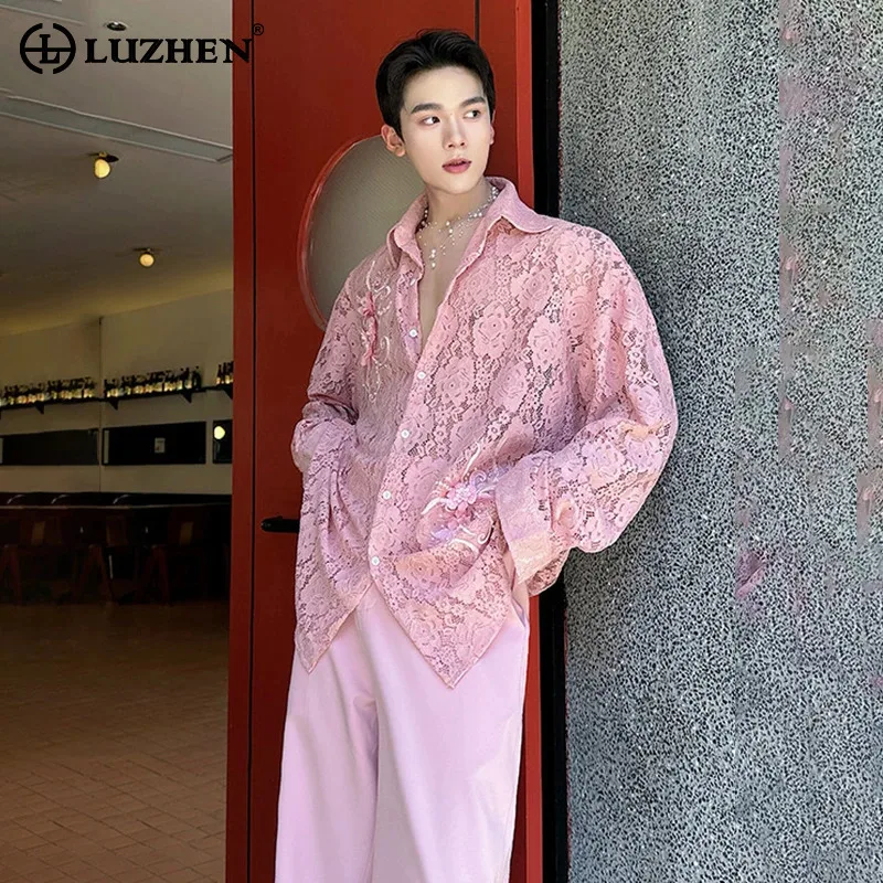 

LUZHEN, трехмерные рубашки с длинными рукавами и вышивкой, мужская модная элегантная красивая мужская одежда, новинка 2025, JY4589
