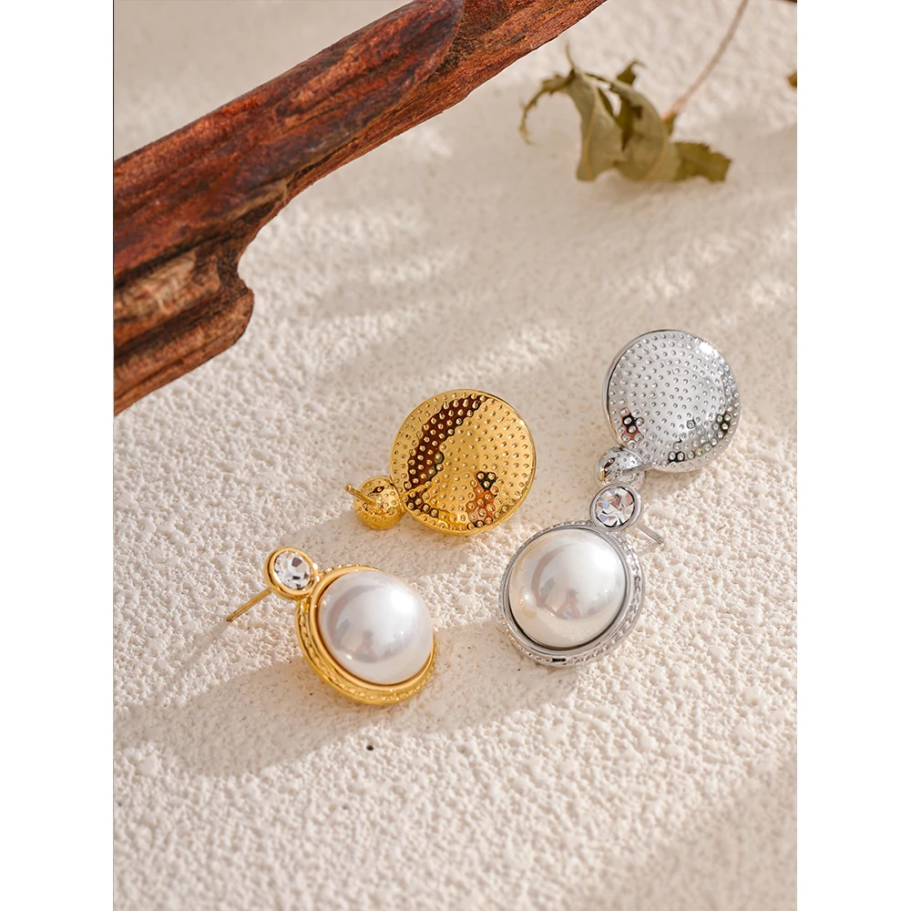 Yhpup Waterproof Korean Style Zirconia Imitation Pearls Stud Earrings Stainless Steel Elegant Daily Classic Fashion Jewelry
