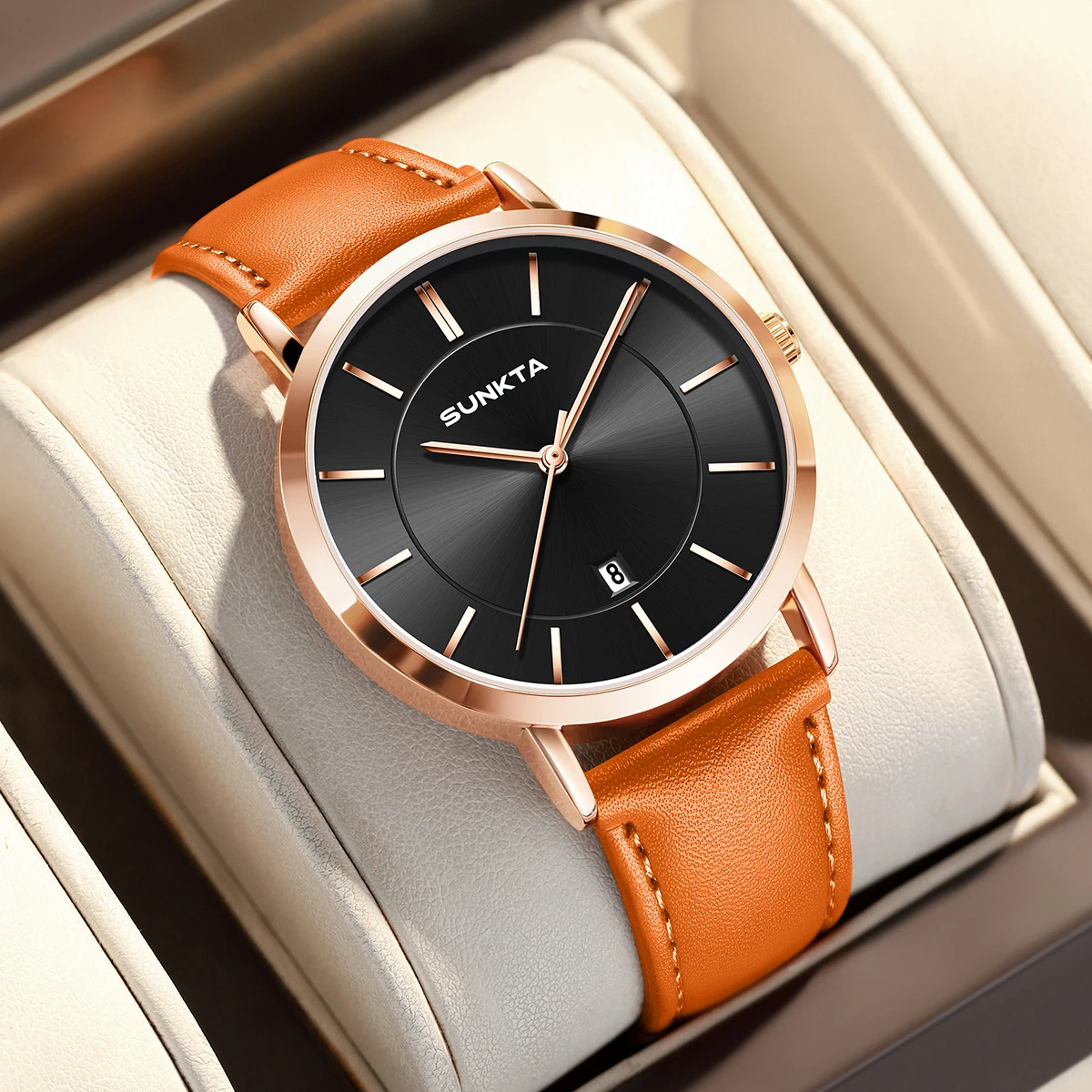 

SUNKTA Man Watch Ultra Thin Watches For Men Fashion Minimalist Business Watch Leather Clock Reloj Hombre Relogios+Box
