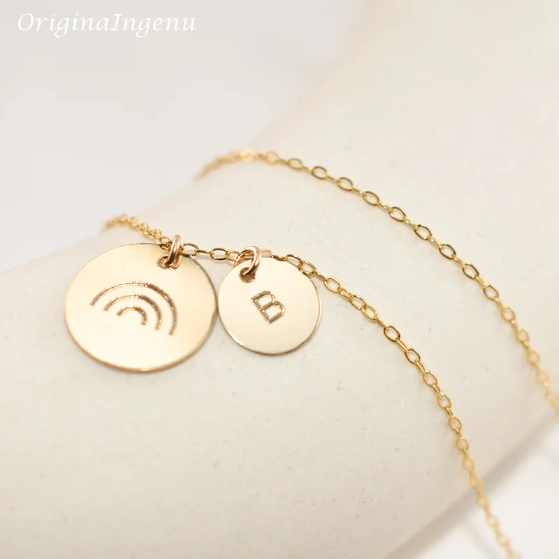 Initial Letter Necklace 14K Gold Filled Coins Jewelry Name Choker Pendants Collier Kolye Jewelry Boho Necklace for Women