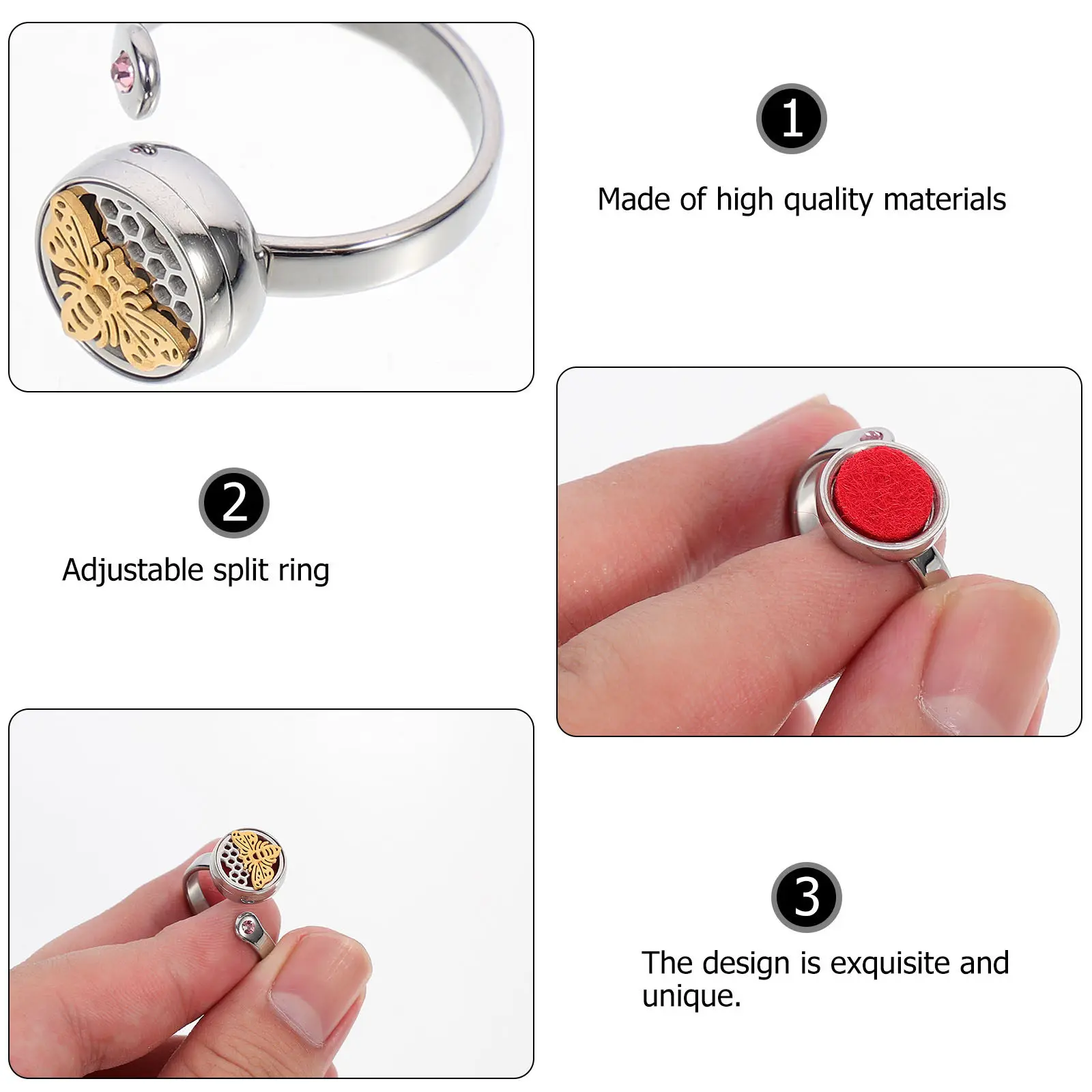 14K Gold Stainless Steel Hollow Essential Oil Open Ring Adjustable Finger Decoration Gift for Banquet Party Daily Wear