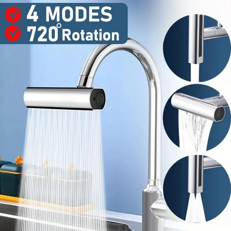 720° Rotation 4 in 1 Waterfall Kitchen Faucet 4-Function Kitchen Sink Extender Spray Nozzle high pressure kitchen tap for sink