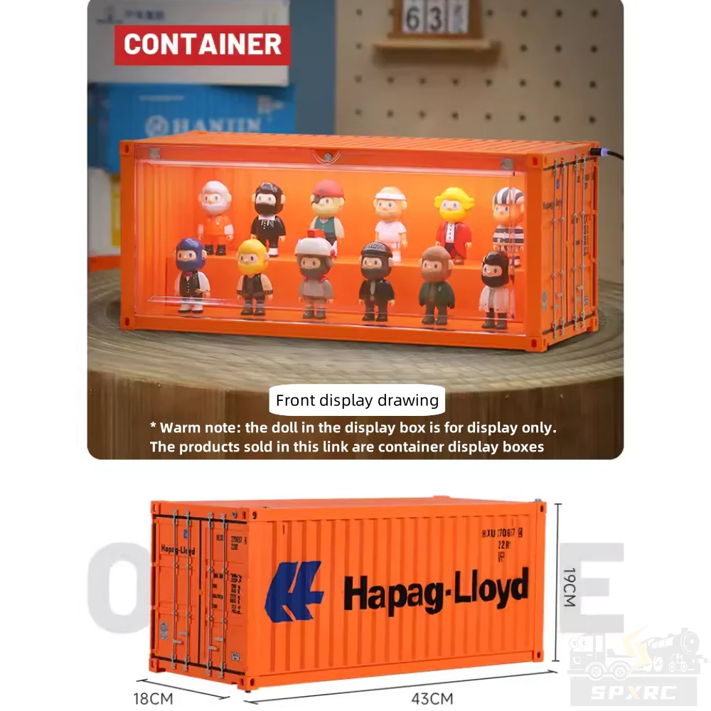 Simulação Transporte Container 20ft 1:14 Grande Caminhão Toy Modelo De Carro Com Led Luz Transparente Show Caso Pop-Mart Toy Figura Boneca