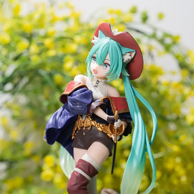 Japonês hatsune miku bandai banpresto conto de fadas país das maravilhas um gato usando botas presente anime figura estátua coleção periférica
