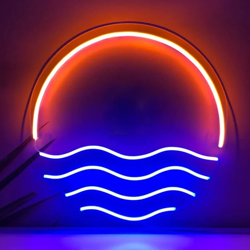 

Tropical Sunset & Sea LED Neon Sign 12x12" Cool Lights Living Room Kitchen Sturdy Acrylic Brilliant Colors USB (Red)