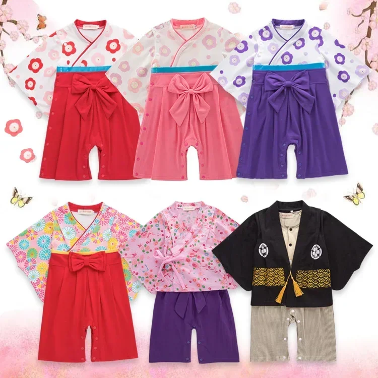 

Japanese Children's Kimono Boys Girls Long Sleeved Baby Kimono Jumpsuit Costume Climbing Suit Cute Kids Clothing Outfits