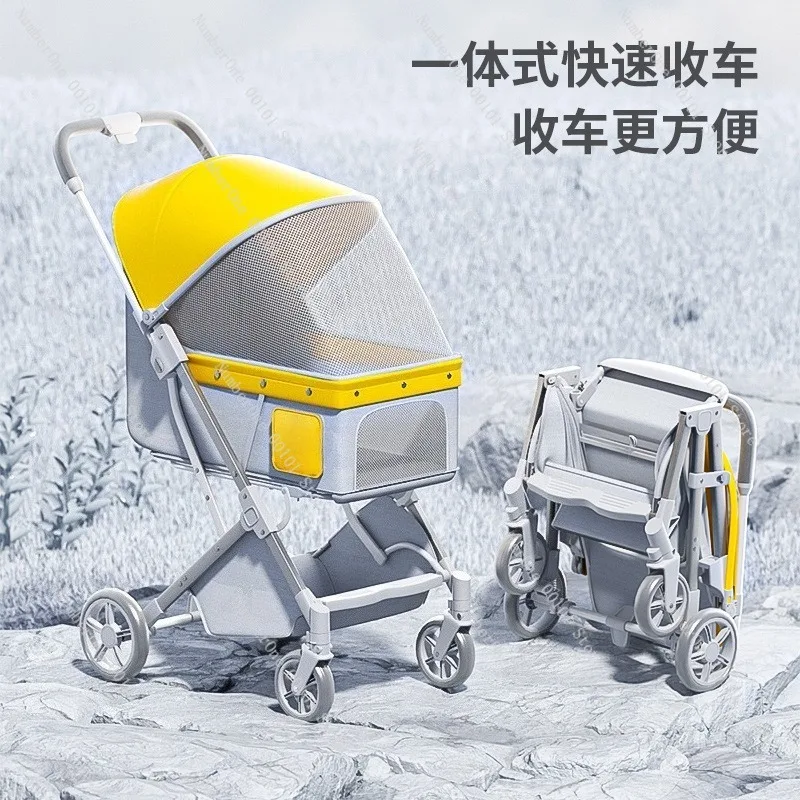 Aluminum Alloy Pet Stroller for Dogs Cats Detachable Carrier Foldable Lightweight Travel Cart Portable Puppy Kitten Pushchair