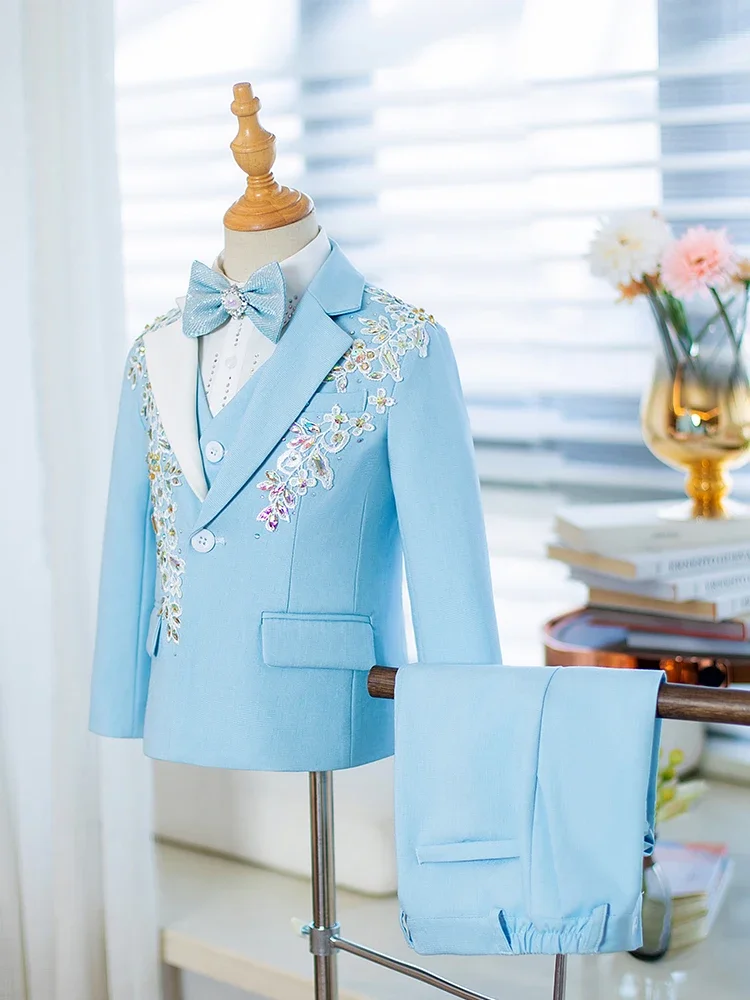 Children\'s Suit Set New High-End Handmade Flower Boy Host Piano Performance Blazer Traje De Niño Para Boda Boys Suits A3755