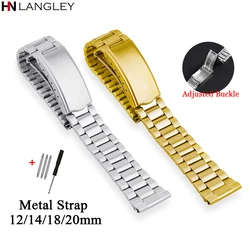 12mm 14mm 18mm 20mm Stainless Steel Watch Strap Silver Gold Metal Bracelet Folding Buckle Men Women Universal WatchbandAccessory