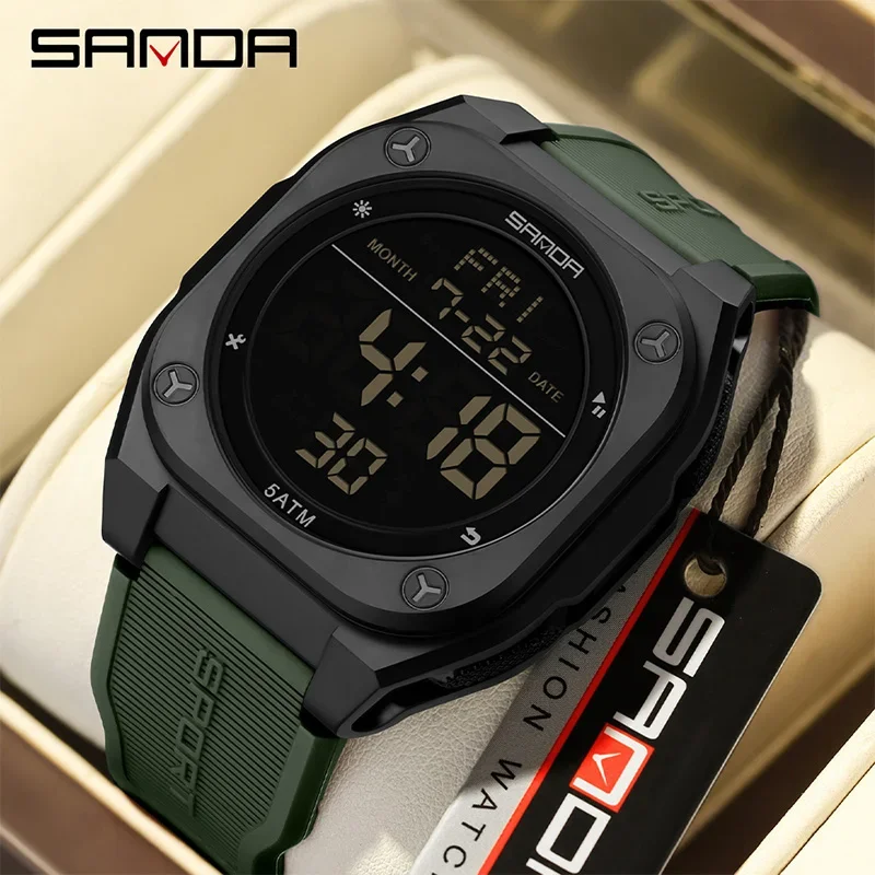 

SANDA новые цифровые мужские часы, многофункциональный будильник, светящиеся водонепроницаемые силиконовые наручные часы, повседневные студенческие электронные часы