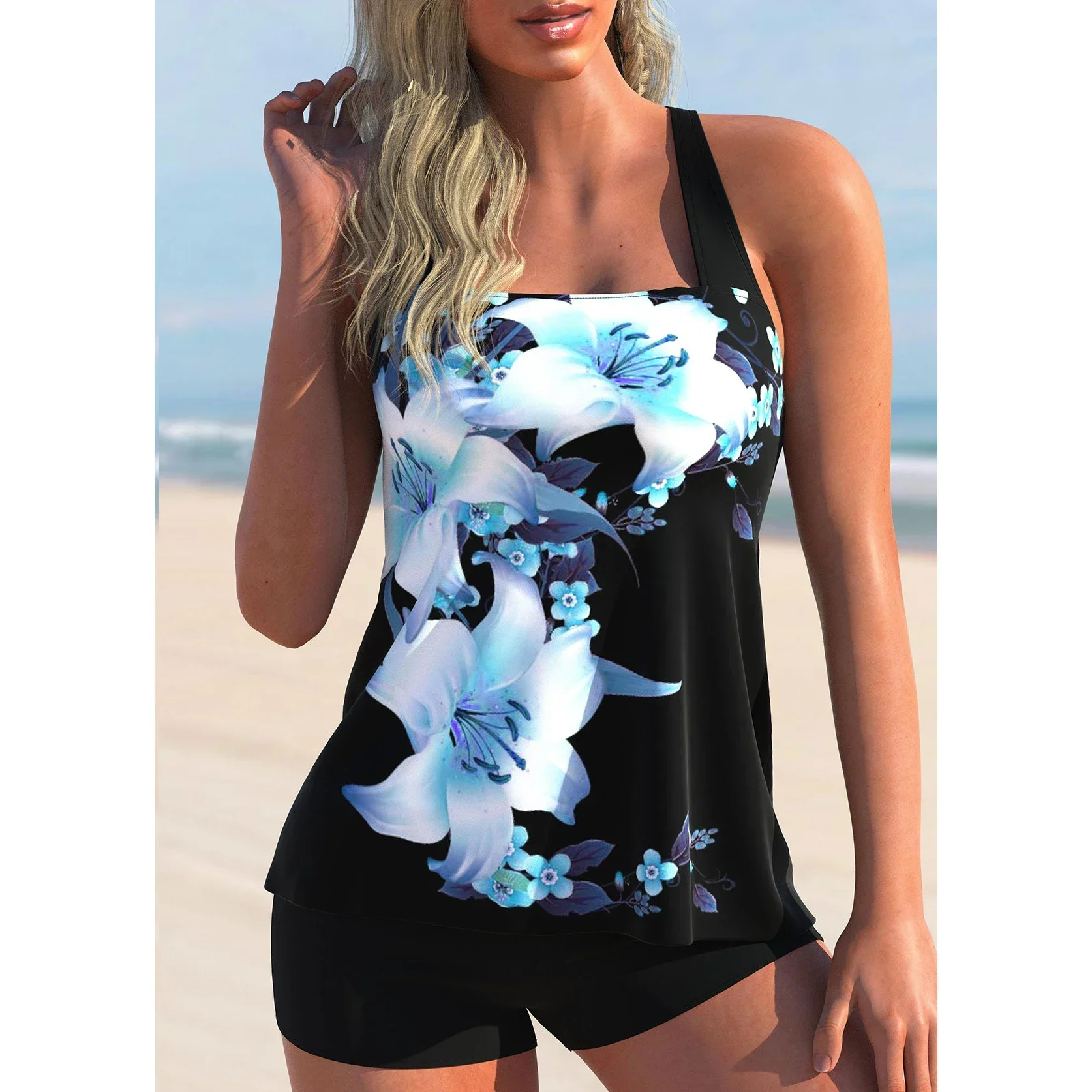 Hochwertiger Sommer-Badeanzug für Damen mit Kokosnussbaum-Aufdruck, Strandweste, Badeanzug im Sonnenuntergang S-6XL