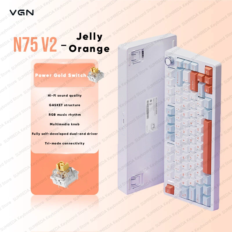 VGN N75 V2 Wireless Gaming Mechanical Keyboard 75% Layout Gasket Structure Hot Swap RGB BT 2.4G Wired Gaming Office Keyboard