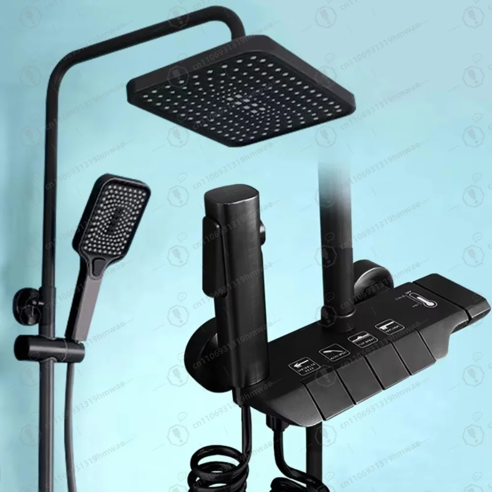 

Wall Mounted Bathroom Shower Set Luxury Brass Rain Shower Mixer Set Black Piano Shower Faucet Set