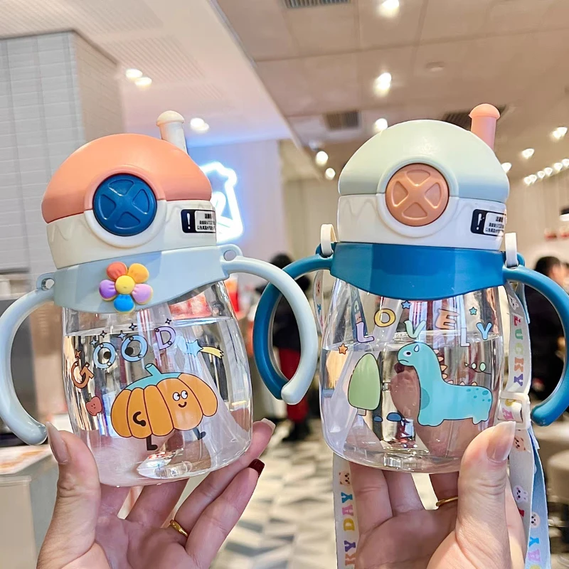 

Children's Handle-Equipped Straw Cup Baby Drinking Cup Training Cup with Graduations Shock-Resistant Kindergarten Water Bottle