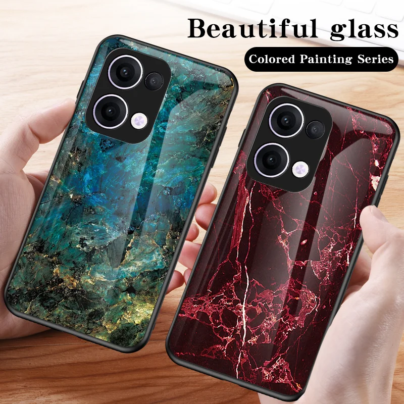 

Oppo Reno 13 5G CPH2689 Case Marble Grain Tempered Glass Shockproof Hard Back Cover Phone Case for Oppo Reno 13 Reno13 CPH2689