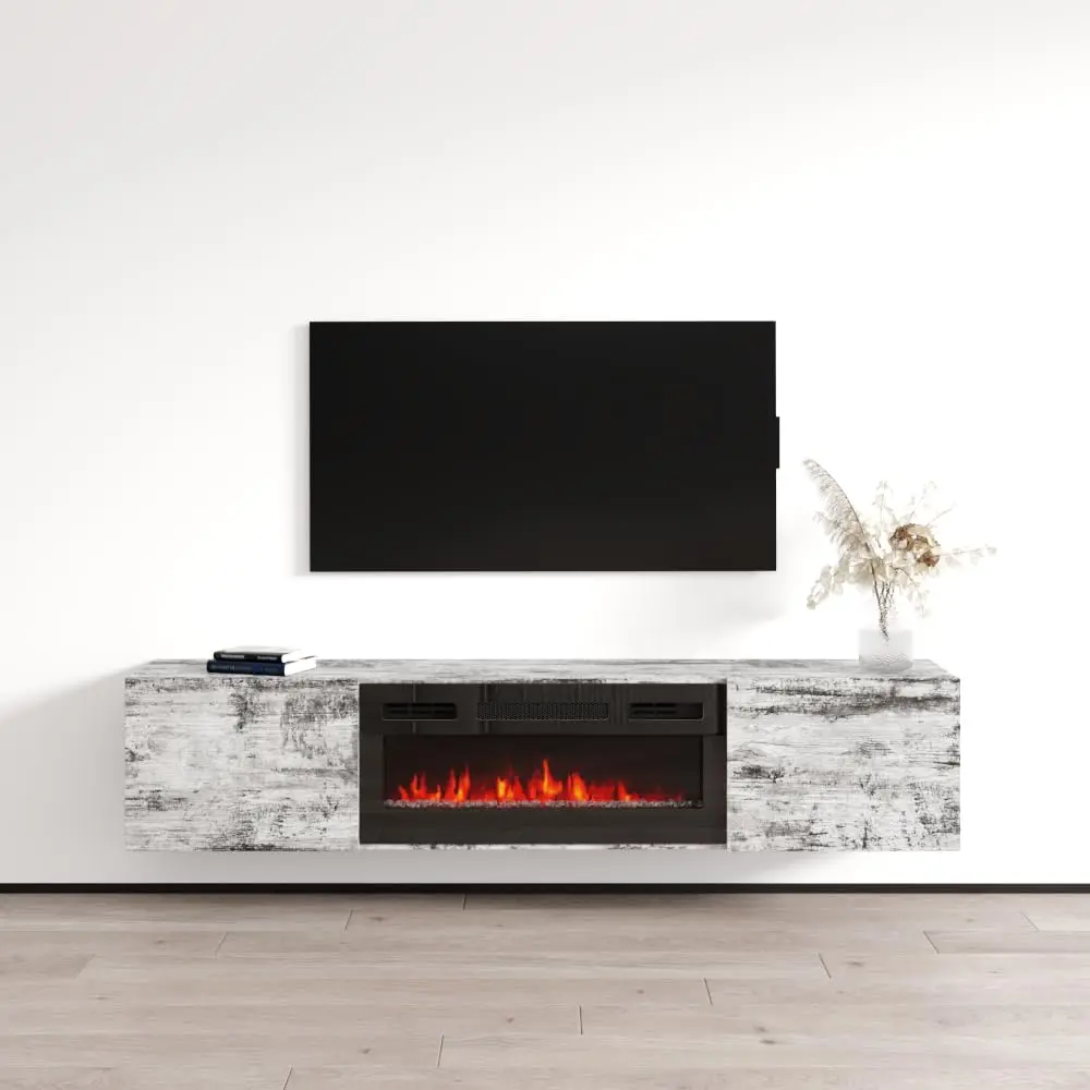 Modern Floating Fireplace TV Stand Matte Finish Fits TVs up to 80