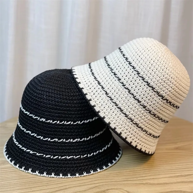 New Korea Lafite Woven Bell-shaped Fisherman Hat Female Big Head Sun Protection Bucket Hat