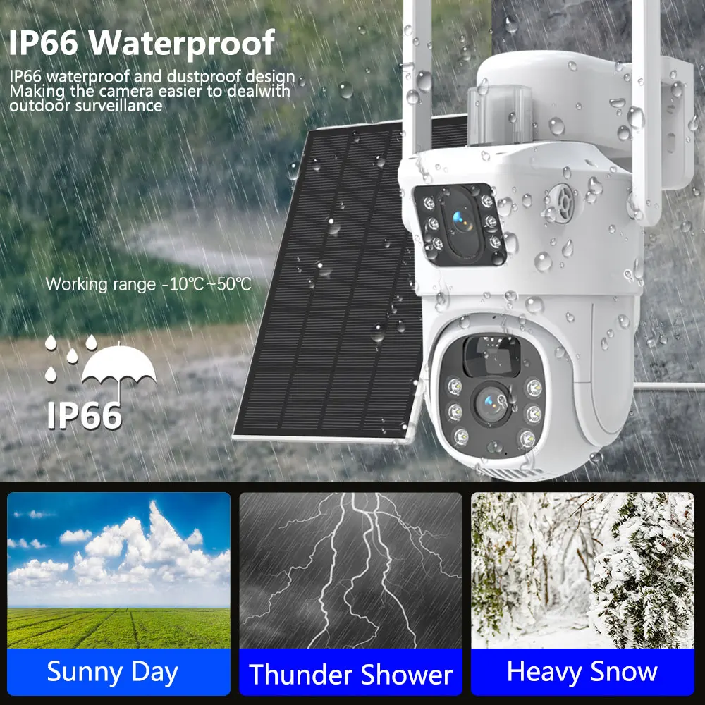 8MP 4K 5G & 2.4GHZ واي فاي كاميرا شبكة مراقبة أمنية ملونة عدسة مزدوجة تعمل بالطاقة الشمسية بطارية CCTV إنذار كشف الإنسان كاميرا IP