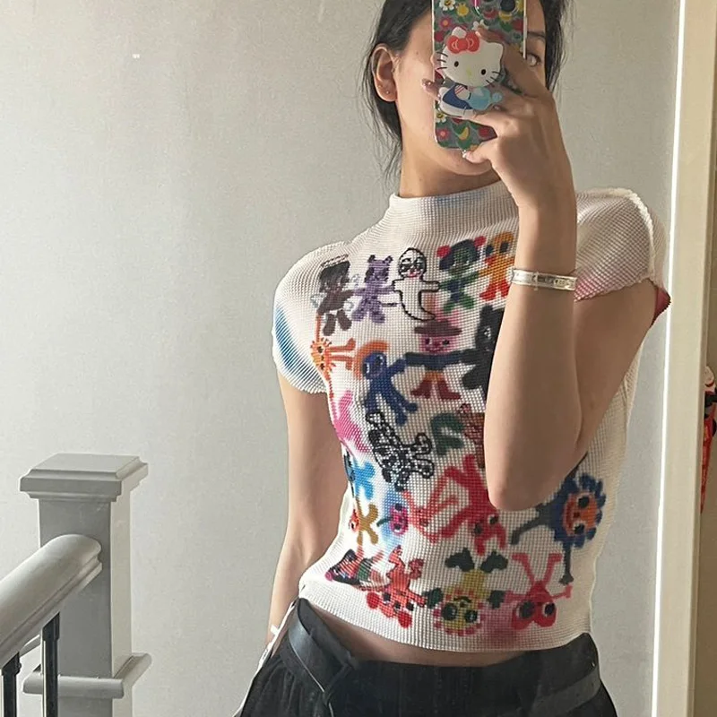 Summer Cartoon Print T-shirt Short Sleeve Graphics T Shirt Women y2k Streetwear Tops 2023 Kawaii Clothes Korean Fashion Tees