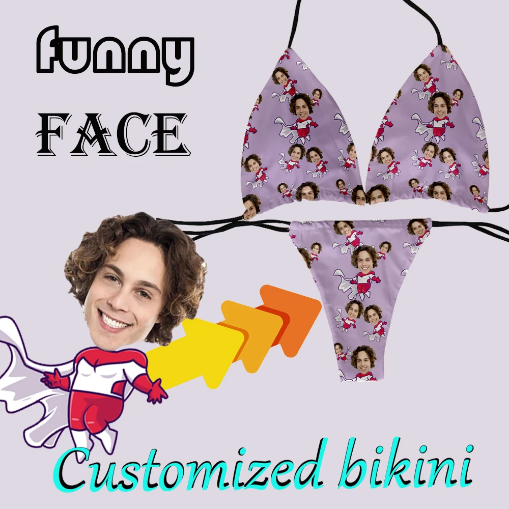 Fun face custom bikini summer sexy female bikini Brazilian swimsuit push-up bra bikini set swimsuit beachwear multi-style novel