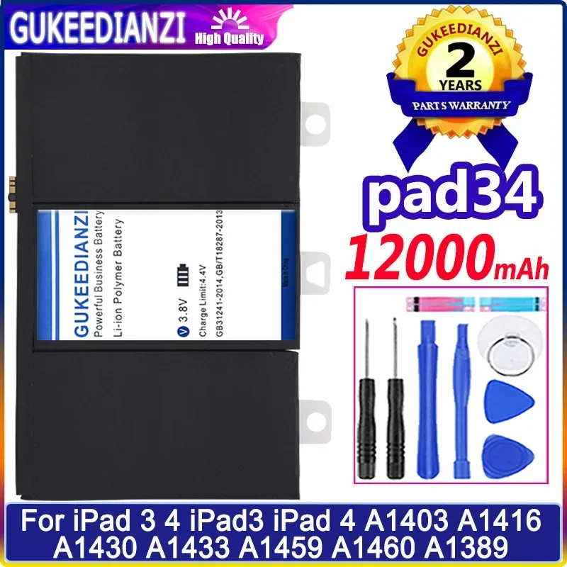 

Аккумулятор GUKEEDIANZI 12000mAh для Pad34 для IPad 3 4 IPad3 IPad 4 A1458 A1403 A1416 A1430 A1433 A1459 A1460 A1389 батареи