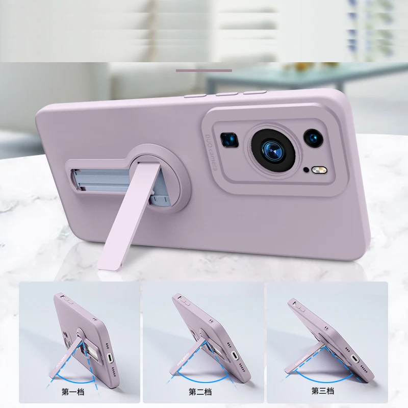 حافظة لهاتف هواوي P60 P50 P40 P30 Pura70 Pro حافظة من السيليكون السائل غطاء حماية ناعم للكاميرا مع حامل واقي للشاشة