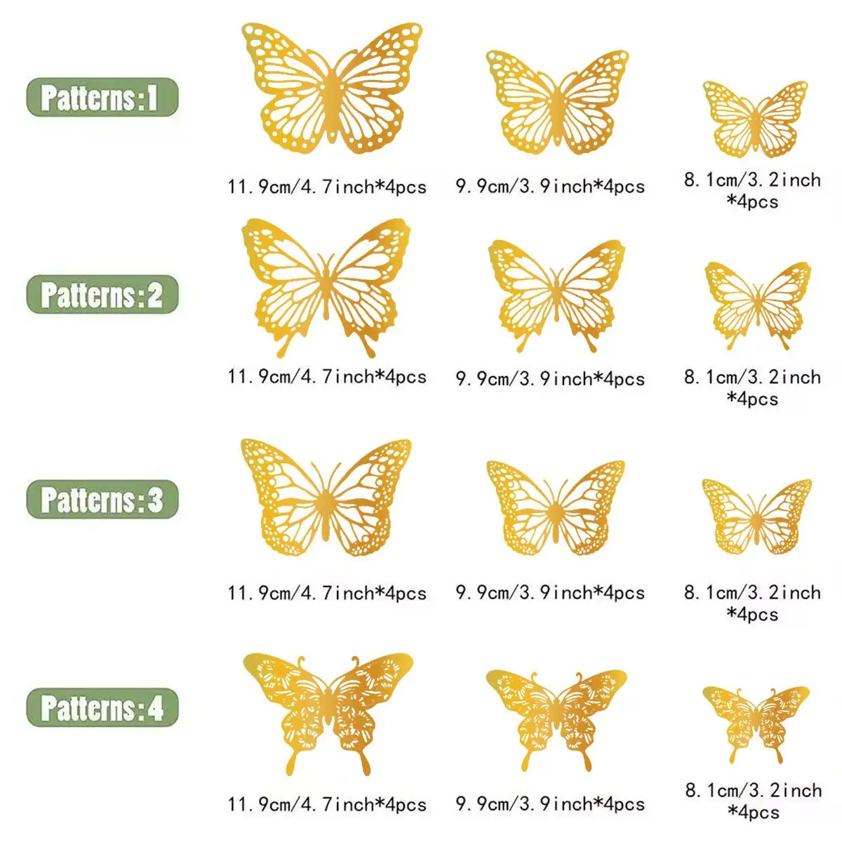 48pcs 3D Butterfly Wall Decor 4 Styles 3 Sizes, Gold Butterfly Decorations for Butterfly Birthday Party Cake Room Decorations