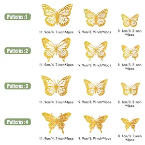 3D -Schmetterlingswanddekoration für Zimmer, goldene Dekorationen, Geburtstagsfeier, Kuchendekorationen, 4 Stile, 3 Größen, 48pcs 12 Hauptverkaufsdekoration Goldwand - №8