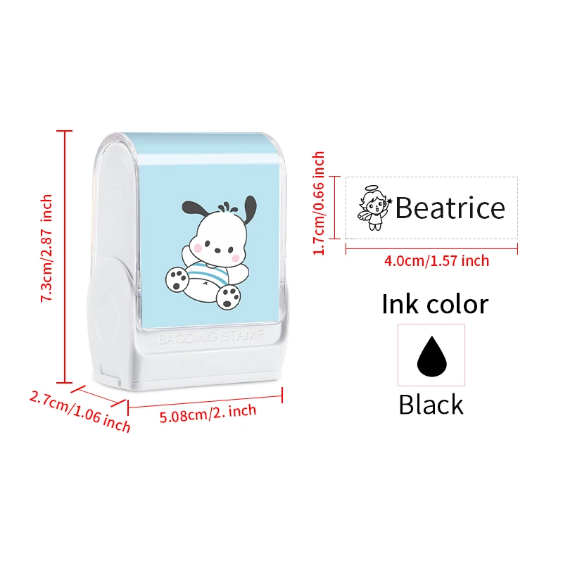 Custom Name Stamp With Waterproof Ink–Pochacco Designs, Perfect for Marking Clothing, School Supplies, and Christmas Party Gifts
