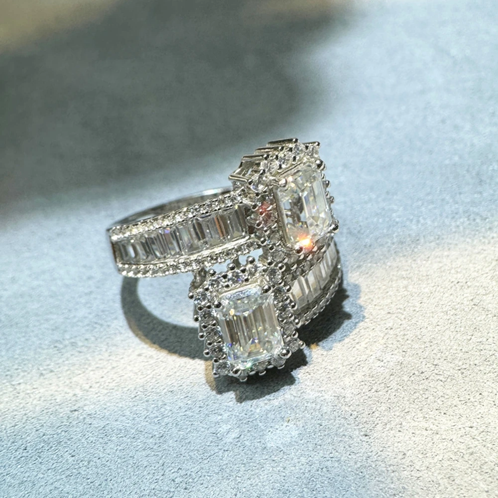 Vinregem 3EX VVS1 D Color Emerald Cut 1CT 5*7 MM Real Moissanite Diamond Ring 100% 925 gioielli in argento Sterling regali di anniversario