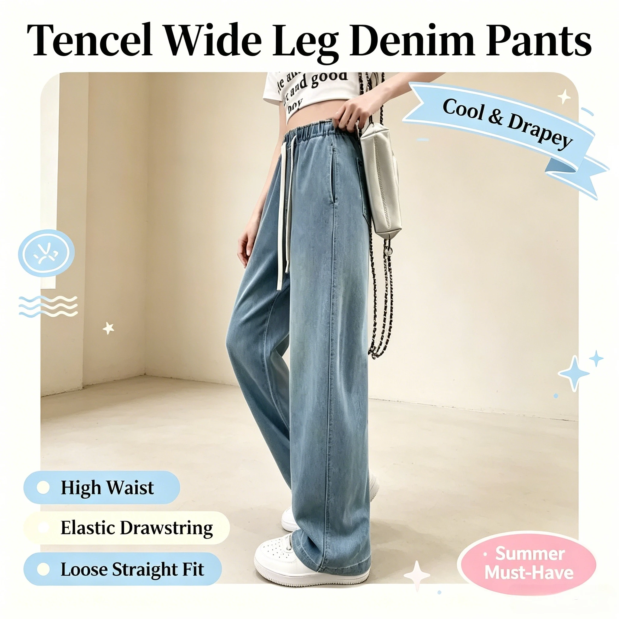 High Waist Wide Leg Jeans Women's Loose Fit Slimming Straight Long Pants Spring Autumn Faion Casual Denim Skinnies Lyocell