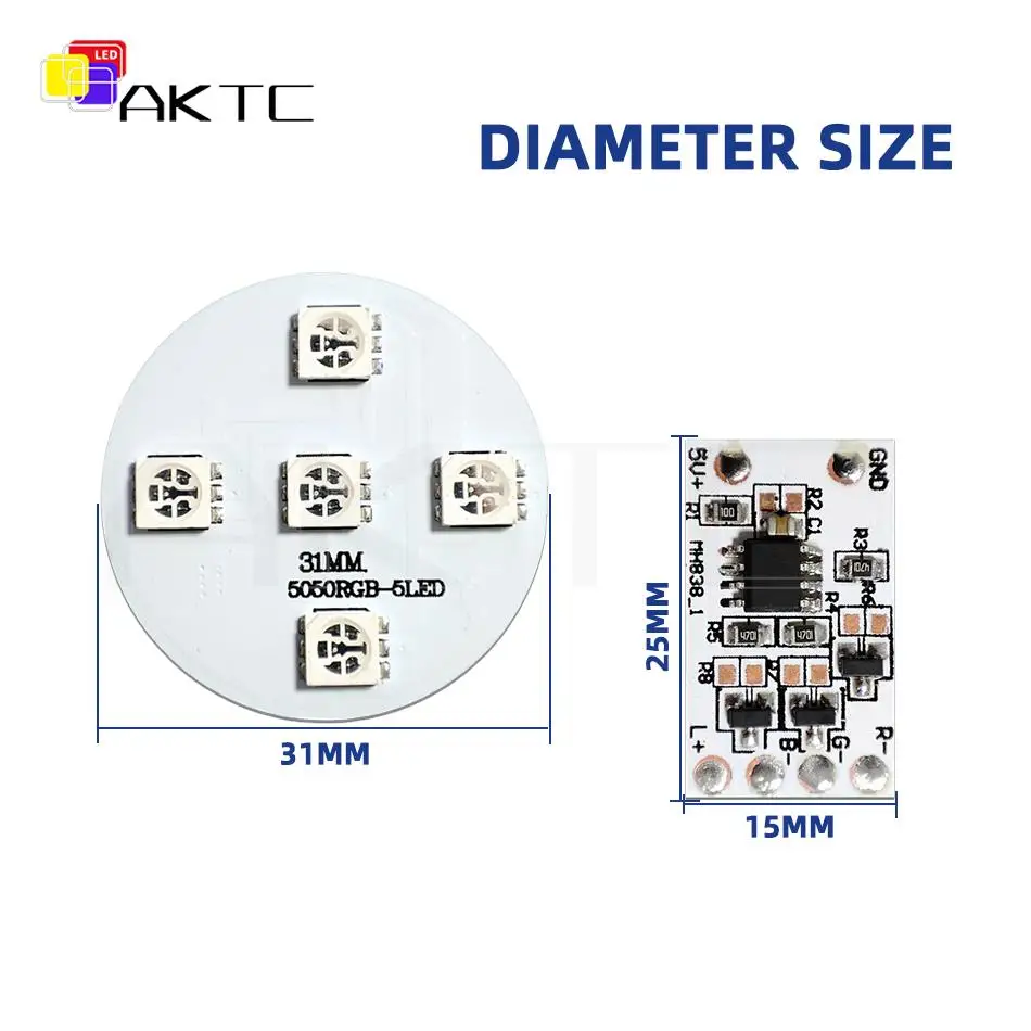 1Set DC 5V RGB Light Dimming Control Board On/Off Color Change 31mm Round PCB Substrate Mini Colorful LED Lamp Panel Source DIY