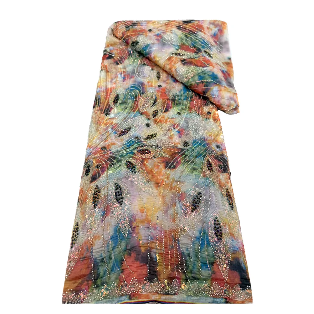 الفرنسية الأزهار الترتر شبكة نسيج الدانتيل 2025 الأفريقي تول الدانتيل المطرزة النسيج النيجيري مطرز فستان حفلات الزفاف مخيط #5