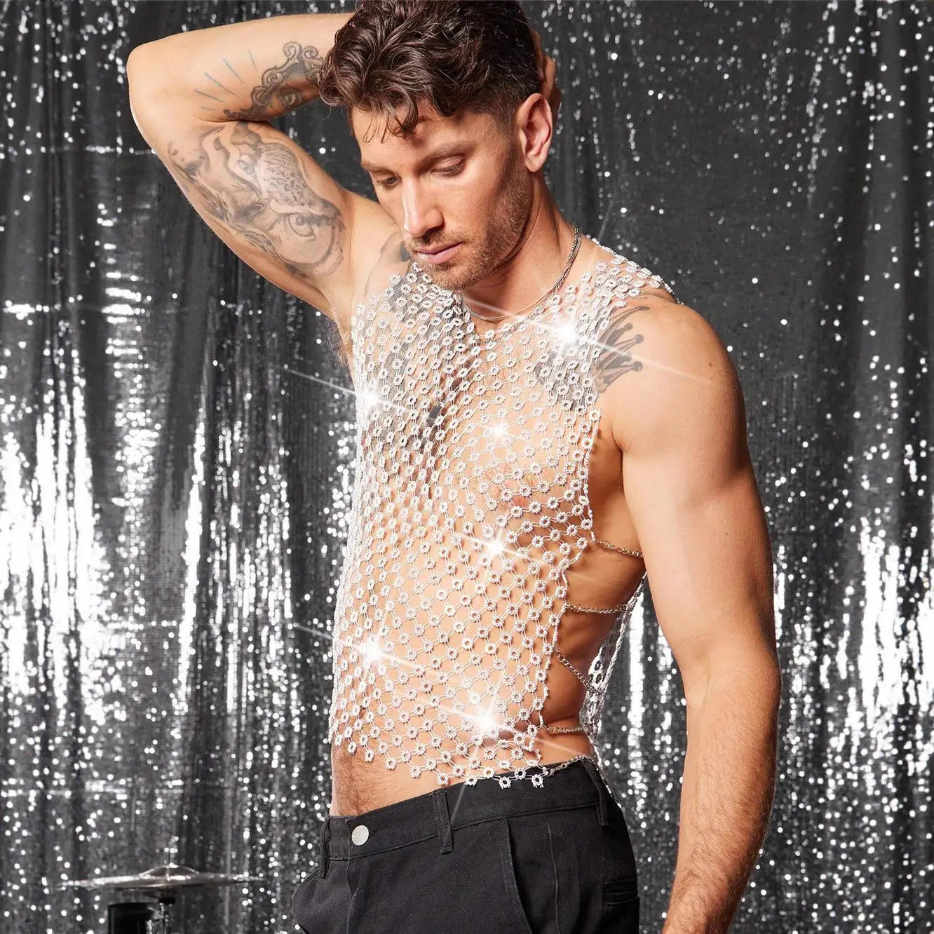 مثير الجوف خارج الماس الرجال تانك الأعلى انظر قوية الاسمية irt الرجالية وصول جديد متوهجة الماس نادي ليلة الزي الأعلى #3