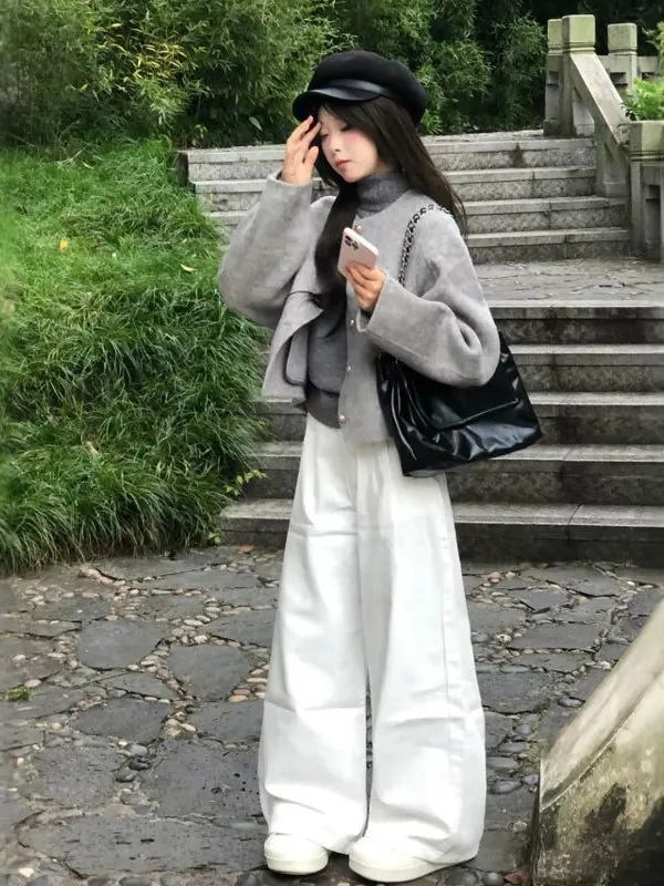 

Ретро-куртка в корейском стиле, свободного кроя, с длинными рукавами, женская, модная, индивидуальная, зимняя верхняя одежда, уникальный милый дизайн