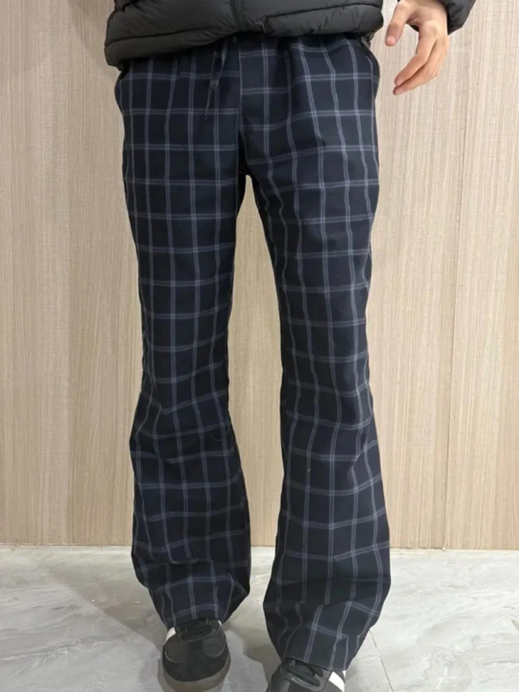 

Винтажные американские ретро клетчатые прямые повседневные брюки мужские весенне-летние расклешенные свободные брюки дышащие удобные