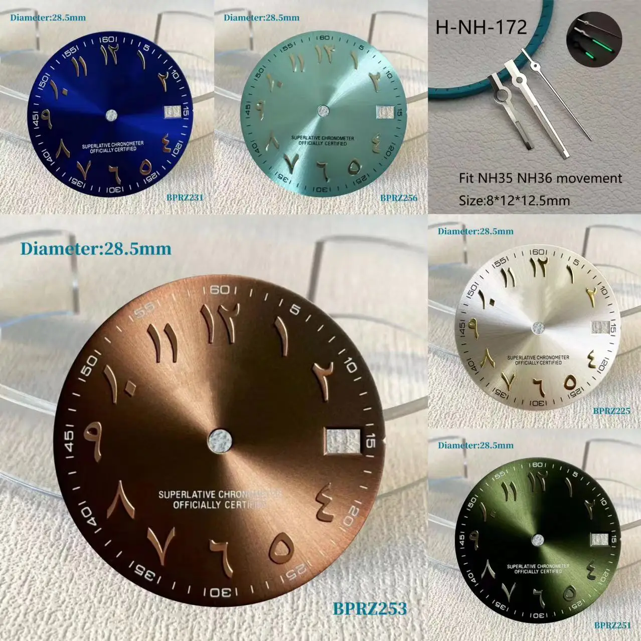 28.5mm Arabic numerals S logo dial no luminous green black dial Suitable nh dial 35 Movement watch accessories Watch repair tool