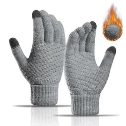 Adult Men Women Winter Wool Warm Knitted Glove Mobile Phone Touch Screen Knitted Gloves Full Finger Guantes Female Crochet Glove