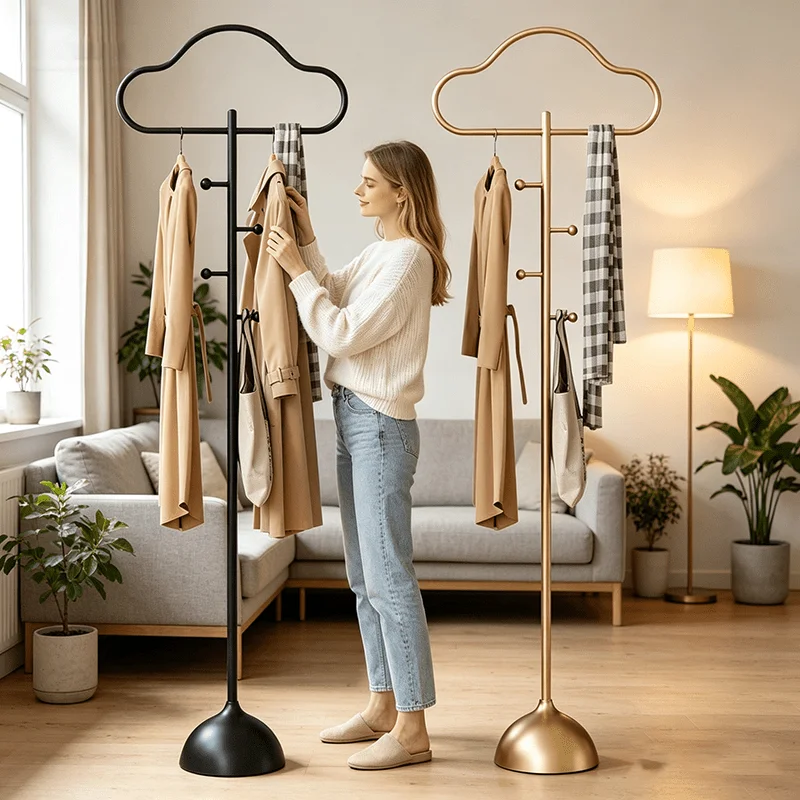70 Inch Tall Cloud-shaped coat hanger, metal hanger with 4 hooks and a sturdy cast iron base, heavy-duty freestanding coat rack