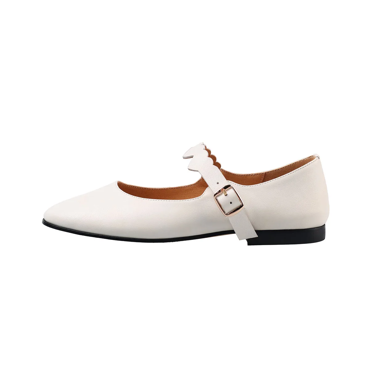 

Arden Furtado 2025 white Sheepskin Belt buckle Mary Jane flats Round toe word-cingulate Single shoe large size Commuter shoes