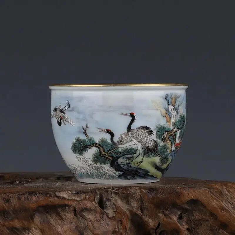 

Chinese Porcelain Jingdezhen Colour Enamel Pine Crane Pattern Tea Cups