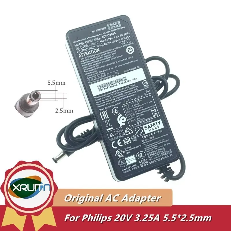 Original ADPC2065 65W 20V 3.25A AC Adapter Charger for Philips 275E1275E1S 275E1E 288E2A 4K Ultra HD LCD Monitor Power Supply