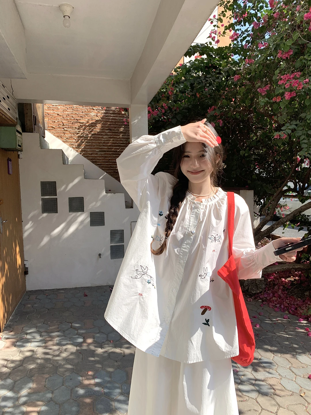 

Cozydays Casual Embroidered irt Skirt Set Women's Spring Summer Thin Lazy Sle Two-Piece Cotton Blend Faion Ensemble