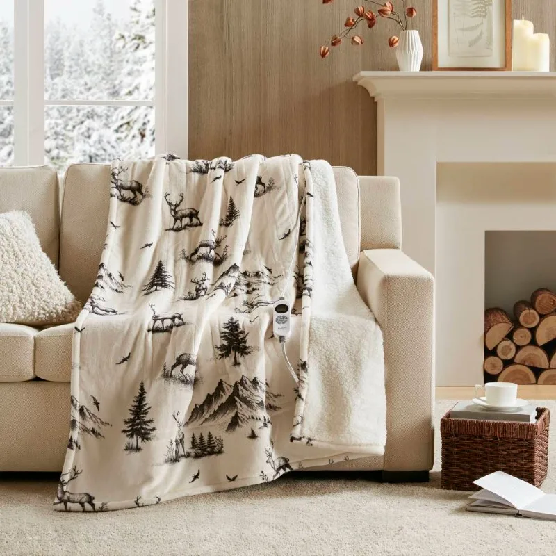 

Warm Heated Blanket Ideal For Winter Comfort Home Decor Deer Design For Warmth Easy To Use Controller