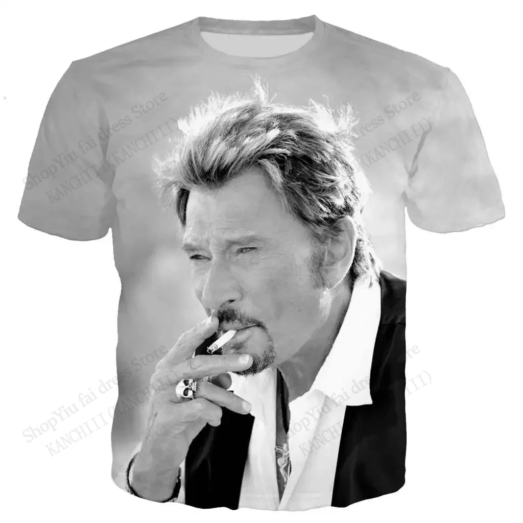 Men T-shirt French Rock Singer Johnny Hallyday 3D Print Tshirt Men Women Fashion Short Sleeve Tshirt Kids Tops Tees Men Clothing